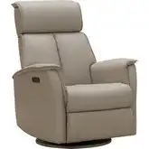 Sylas Power Swivel Glider Recliner with Power Headrest in Gable Dove Top-Grain Leather